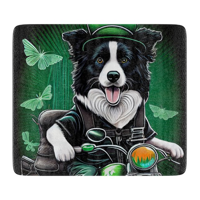 Planche À Découper Frontière Collie Chien Conduite Vélo St. Patrick's (Devant)