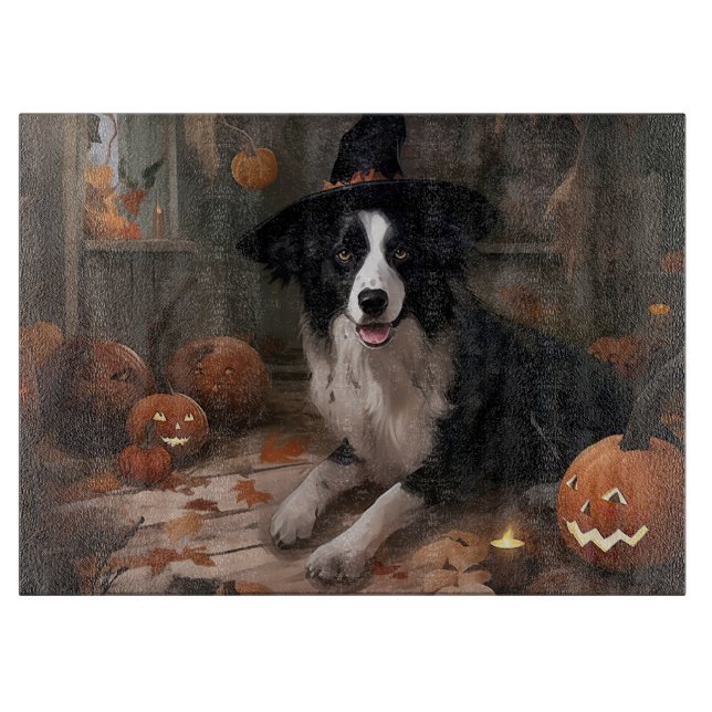 Planche À Découper Frontière Collie Citrouilles Halloween effroi (Devant)