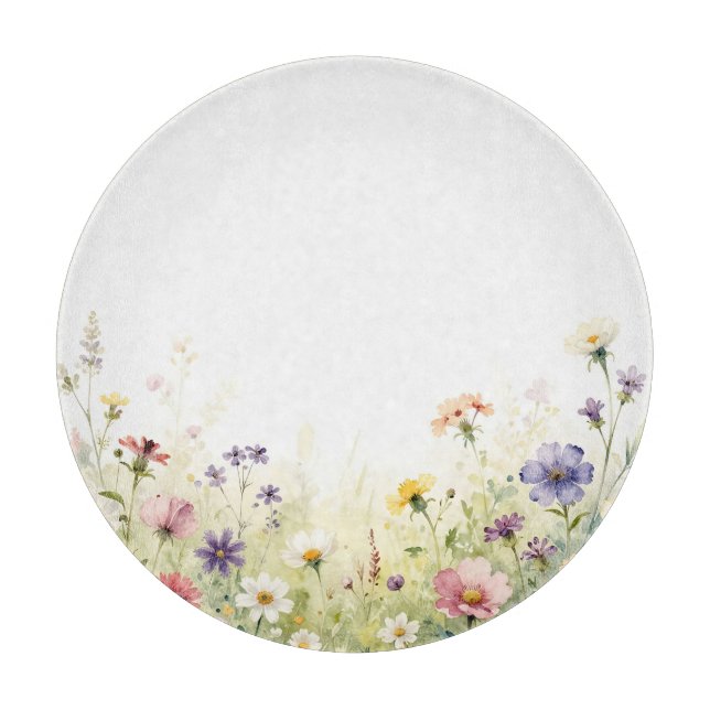 Planche À Découper Frontière florale pastel de prairie de fleurs sauv (Devant)
