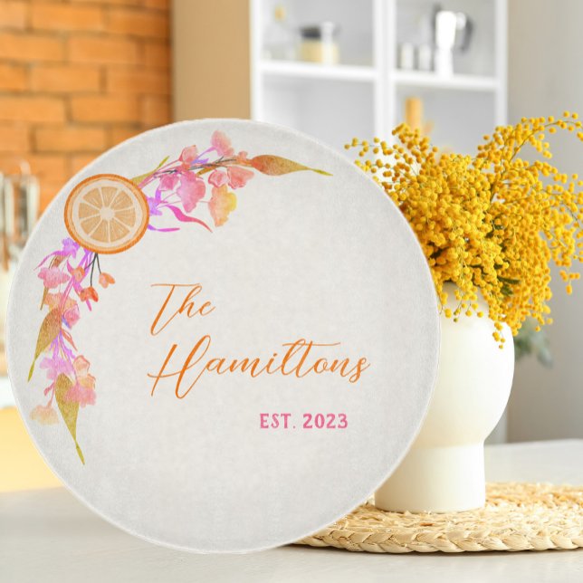 Planche À Découper Fruit Orange Lumineux Floral Année de fondation (Créateur téléchargé)