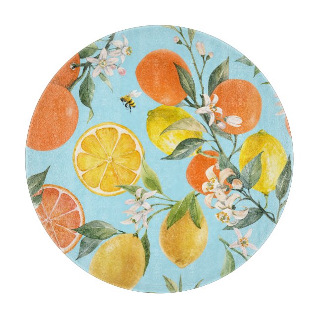 Planche À Découper Fruits Citrus Aquarelle : Dessinés à la Main (Devant)