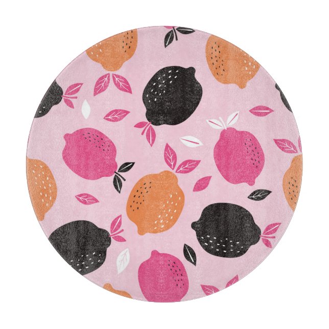 Planche À Découper Fruits d'agrumes, motif textile vintage. (Devant)