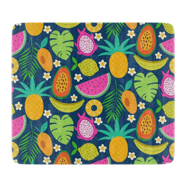 Planche À Découper Fruits de banane ananas tropicale pastèque  (Devant)