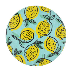 Planche À Découper Fruits de citron : motif vintage été.