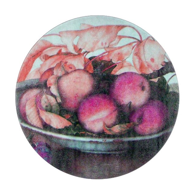 Planche À Découper FRUITS DE SAISON, PEACHES, PRUNES PLATE Still Life (Devant)