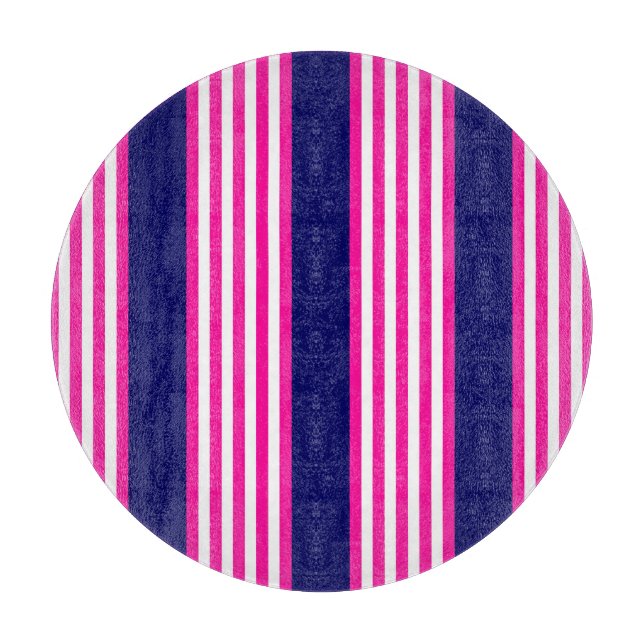 Planche À Découper Fuchsia et blanc cinq bandes motif avec bleu (Devant)