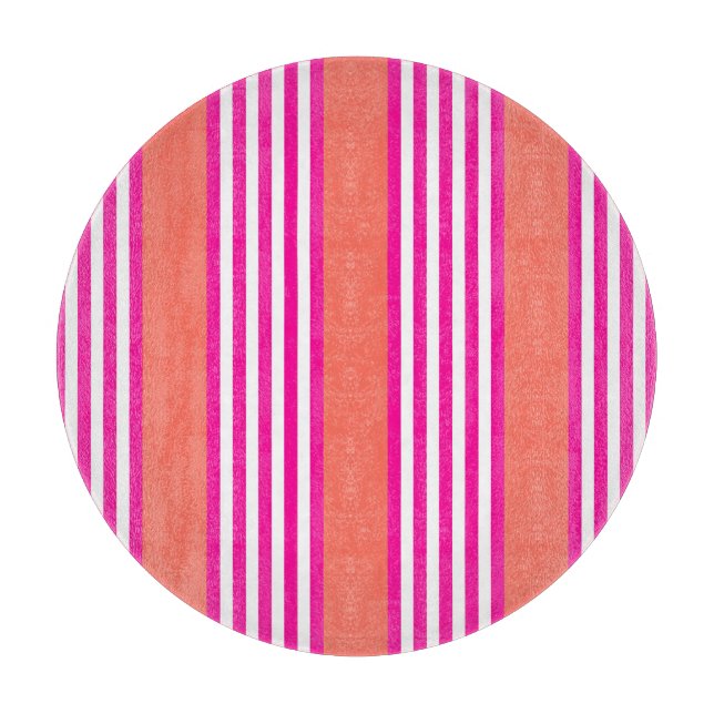 Planche À Découper Fuchsia et corail vivant cinq bandes motif (Devant)