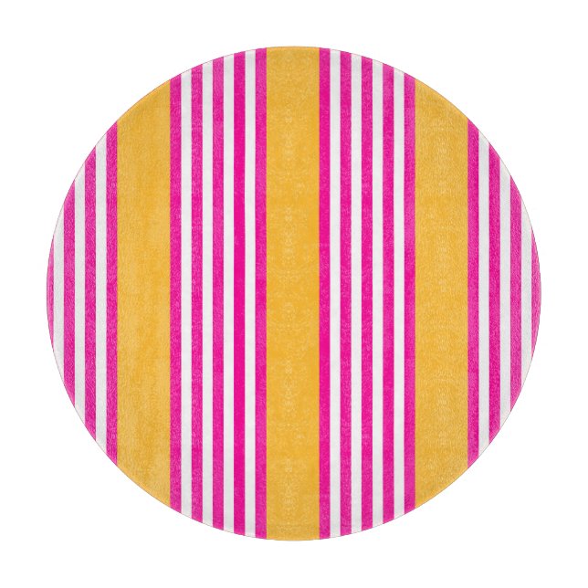 Planche À Découper Fuchsia et jaune cinq bandes motif (Devant)