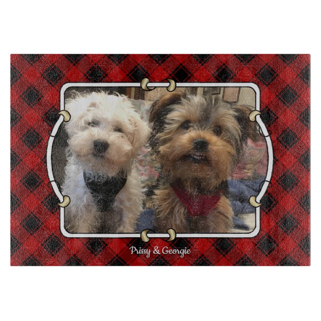 Planche À Découper Fun Custom Christmas Red & Black Plaid Photo Cadre (Devant)