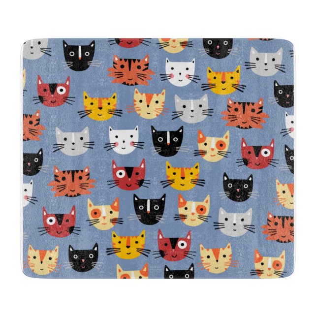 Planche À Découper Fun Kitty Chat Motif Bleu (Devant)