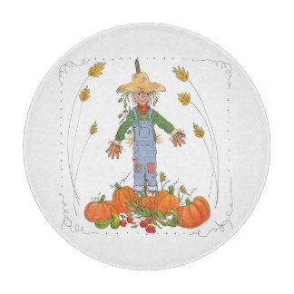 Planche À Découper Fun Thanksgiving Scarecrow en Citrouille Patch