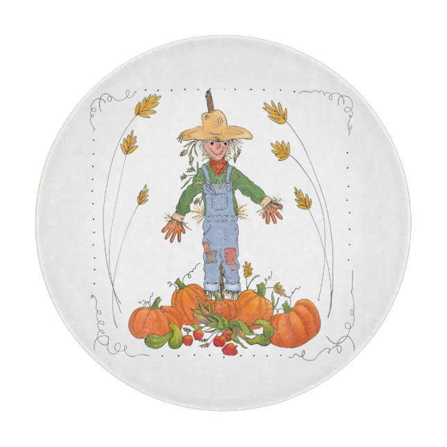Planche À Découper Fun Thanksgiving Scarecrow en Citrouille Patch (Devant)