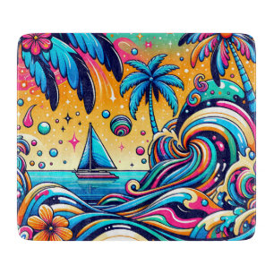 Planche À Découper Fun Whimsic Psychedelic Voilier