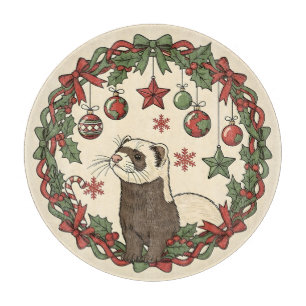 Planche À Découper Furet de Noël adorable dans une couronne de houx