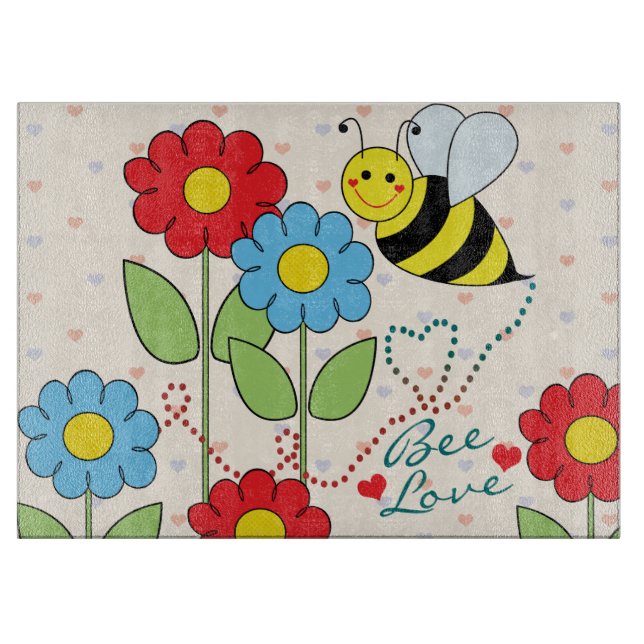 Planche À Découper Gaffez l'abeille avec amour d'abeille de fleurs (Devant)