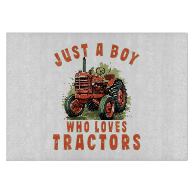 Planche À Découper Garçon de la campagne qui aime les tracteurs (Devant)