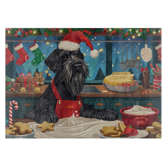 Planche À Découper Géant Schnauzer Gourmande : Noël Festif (Devant)