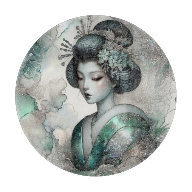 Planche À Découper Geisha en Vert Série #2 (Devant)