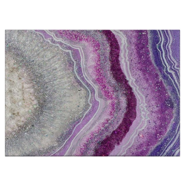 Planche À Découper Géode Agate Violet Crystal Marble Moderne Élégant (Devant)