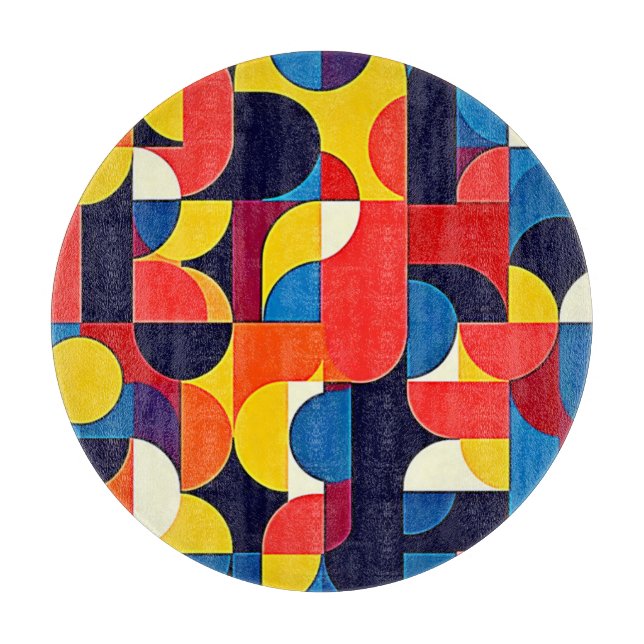 Planche À Découper Géométrie d'art en blocs de couleurs rétro (Devant)