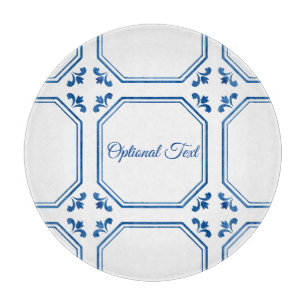 Planche À Découper Géométrie et fleurs bleues et blanches