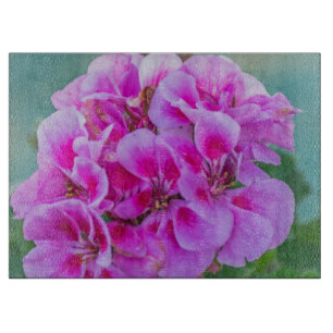 Planche À Découper Géraniums roses en verre