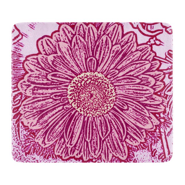 Planche À Découper Gerbera Daisy Block Print - nuances roses (Devant)
