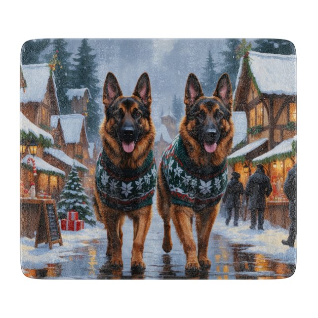 Planche À Découper German Shepherd Dogs Christmas Snow Holiday (Devant)