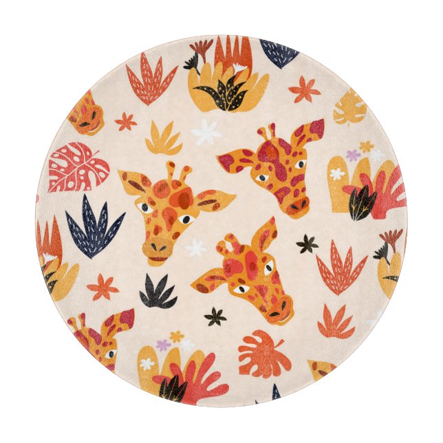 Planche À Découper Giraffe de dessin : Floral Savanna Motif (Devant)