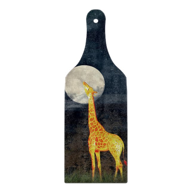 Planche À Découper Giraffe et Lune | Panneau de coupe en verre person (Devant)
