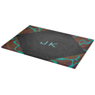Planche À Découper Giraffe Impression Brown et Turquoise