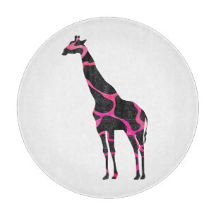 Planche À Découper Giraffe Rose chaud et Silhouette noire
