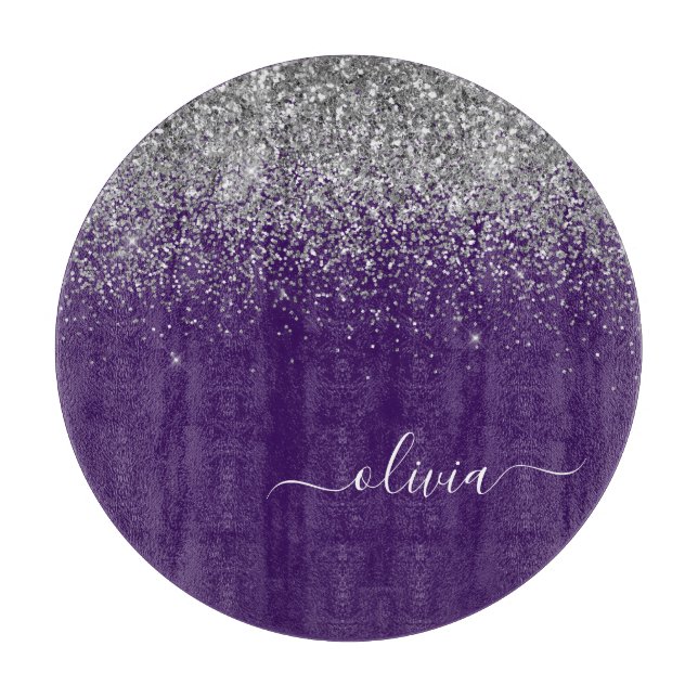 Planche À Découper Glam Monogram Purple Silver Parties scintillant (Devant)