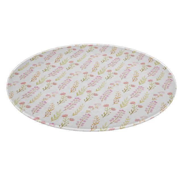 Planche À Découper Glass Cutting Board Round - Pink Flower Pattern (Coin)