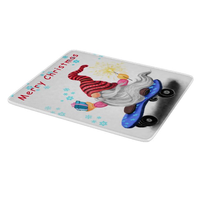 Planche À Découper Gnome de patinage de Noël avec cadeaux (Coin)