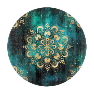 Planche À Découper Gold & Green Galaxy Dharma Mandala Motif