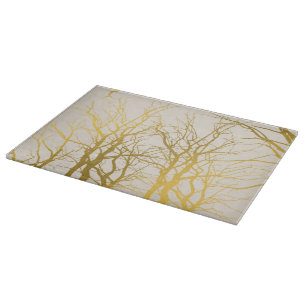 Planche À Découper Gold Tree Branches Motif Arrière - plan beige