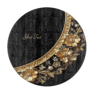 Planche À Découper Golden Ornate Flowers Cutting Board