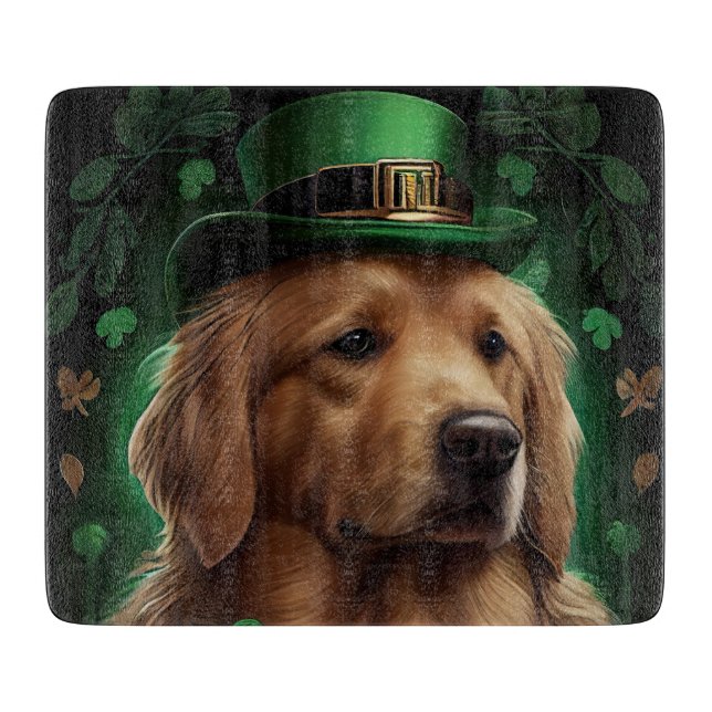Planche À Découper Golden Retriever Dog in St. Patrick's Day (Devant)