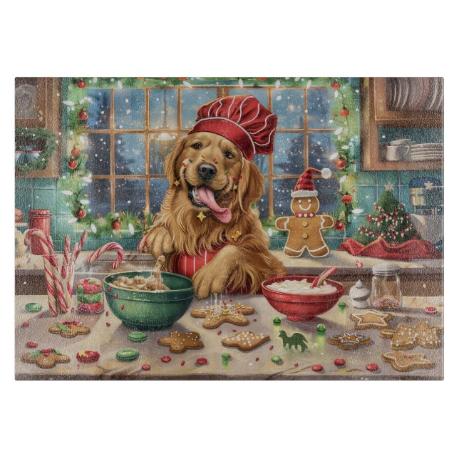 Planche À Découper Golden Retriever Gâteau de vacances : Noël festif (Devant)