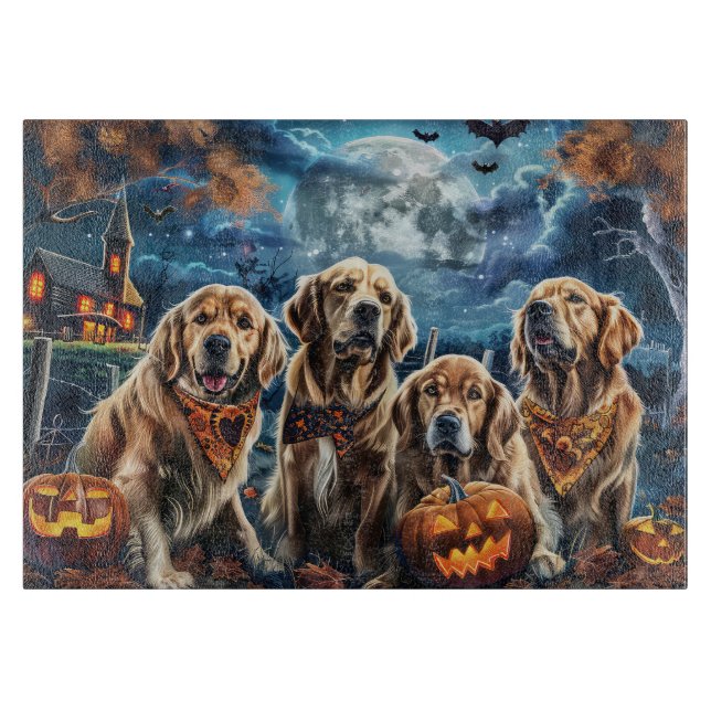 Planche À Découper Golden Retriever Halloween Éffrayant (Devant)