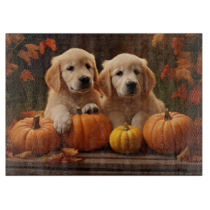 Planche À Découper Golden Retriever Puppy Automne Citrouille de plais