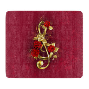 Planche À Découper Golden Treble Clef avec fleurs Roses