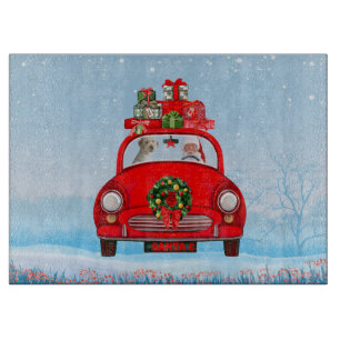 Planche À Découper Goldendoodle Chien En Voiture Avec Le Père Noël