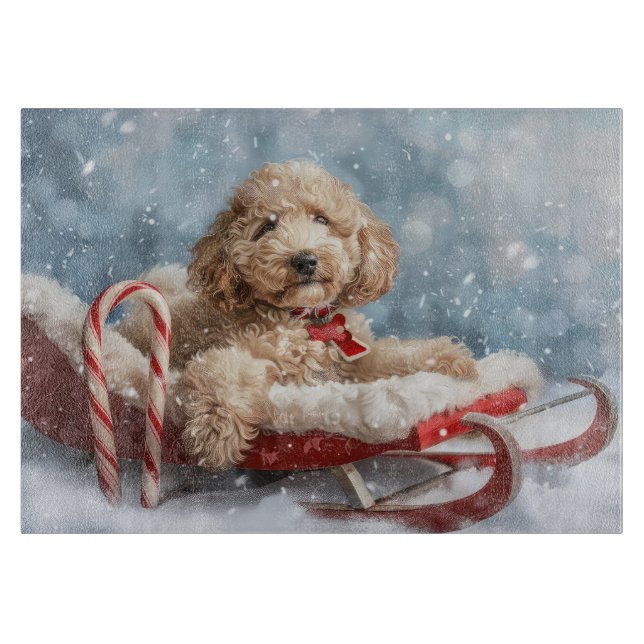 Planche À Découper Goldendoodle Chien Festif de Noël (Devant)