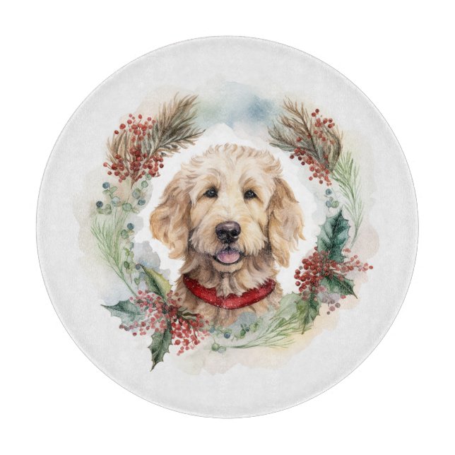 Planche À Découper Goldendoodle Christmas Wreath Festive Pup (Devant)