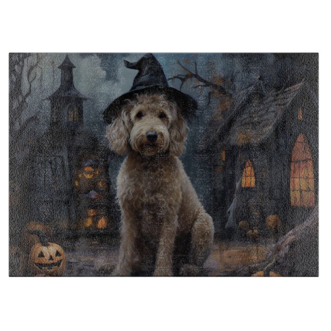 Planche À Découper Goldendoodle Citrouille Halloween effrayant (Devant)