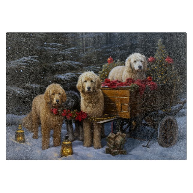 Planche À Découper Goldendoodle enneigé Luge décoration de Noël (Devant)