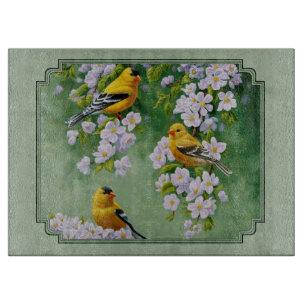 Planche À Découper Goldfinch Birds and Flowers Green