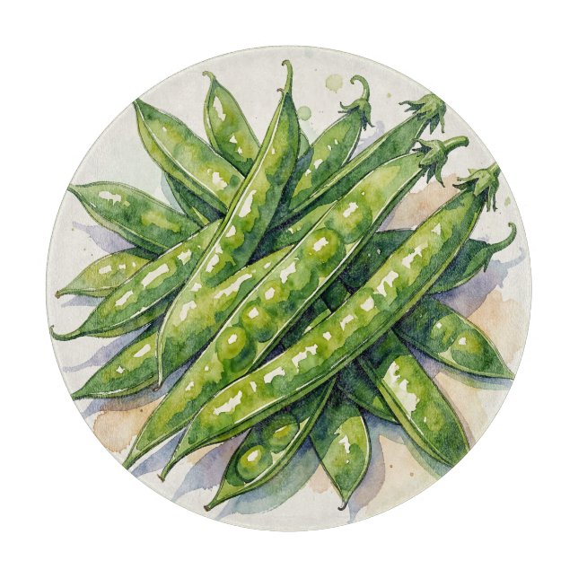 Planche À Découper Gousses de pois à l'aquarelle (Devant)
